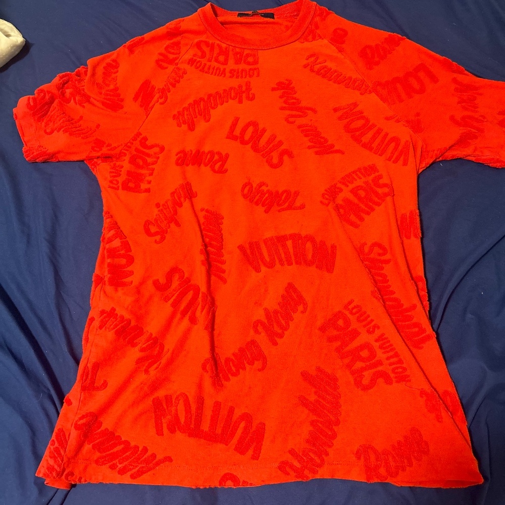 (READ DISC!*) Louis Vuitton Jacquard Towelling Cities Red Shirt Men's size XXL